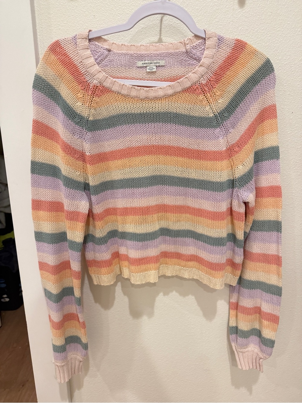 American Eagle Outfitters Pastel Rainbow Striped Knit Sweater